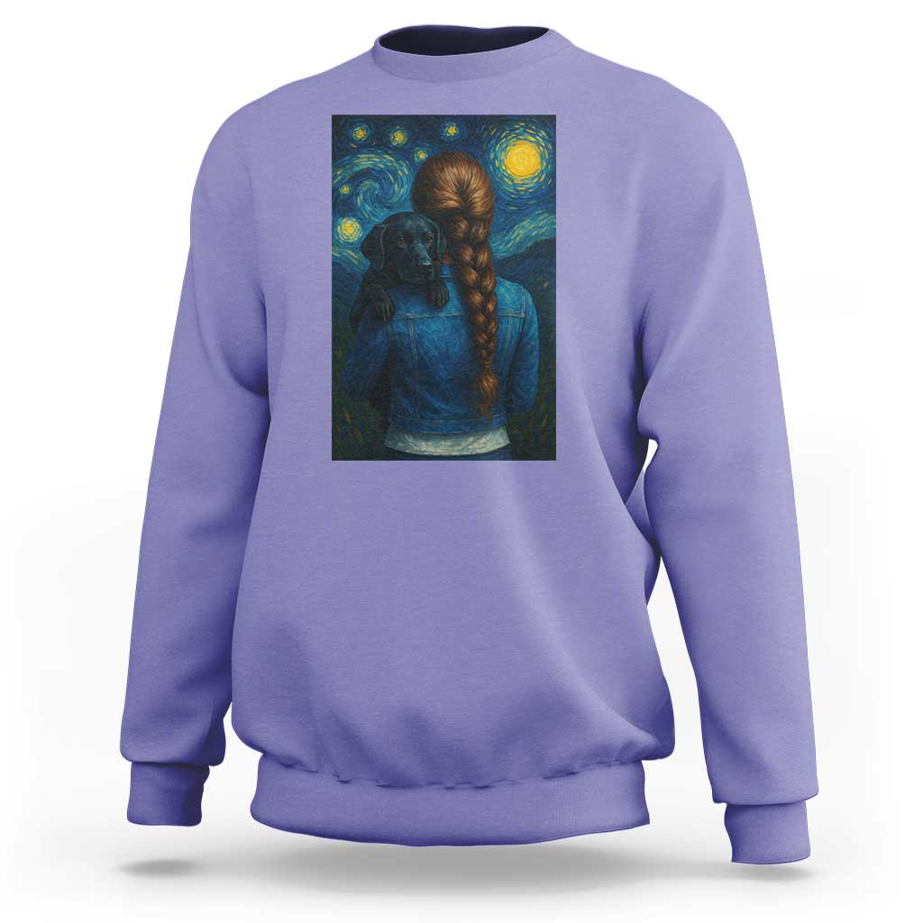 Starry Night Art Parody Sweatshirt Girl And Labrador Retriever Dog Mom Gift - Wonder Print Shop