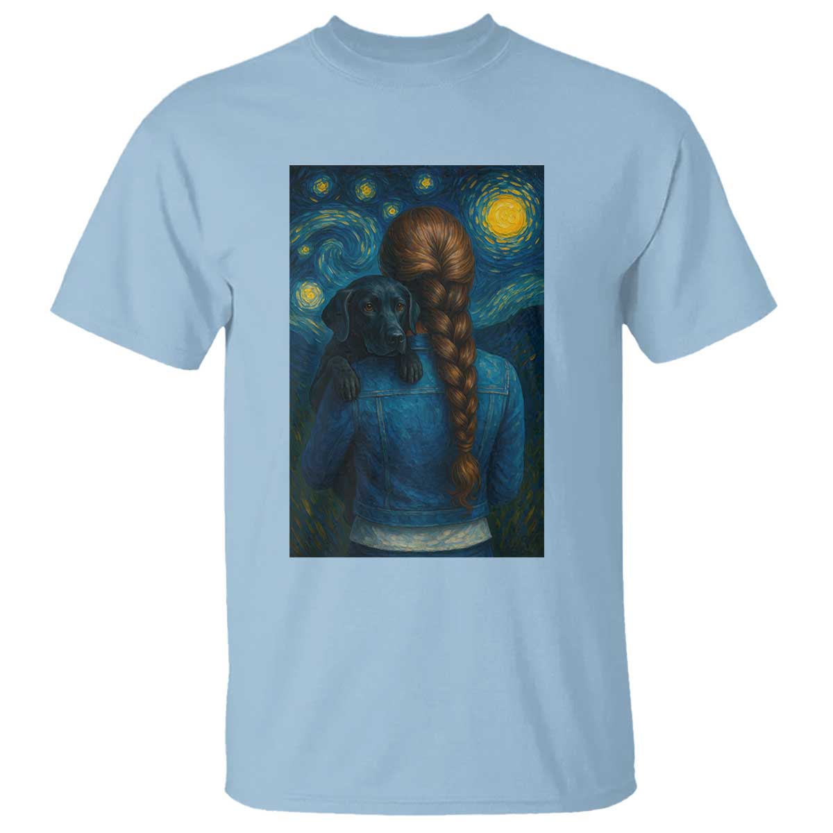 Starry Night Art Parody T Shirt Girl And Labrador Retriever Dog Mom Gift - Wonder Print Shop