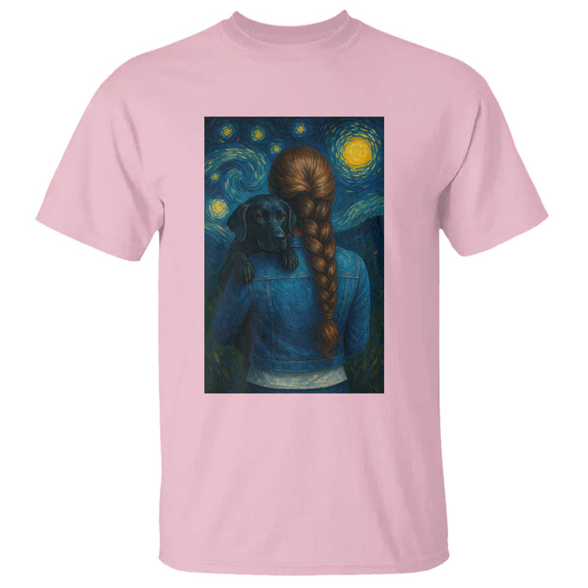 Starry Night Art Parody T Shirt Girl And Labrador Retriever Dog Mom Gift - Wonder Print Shop