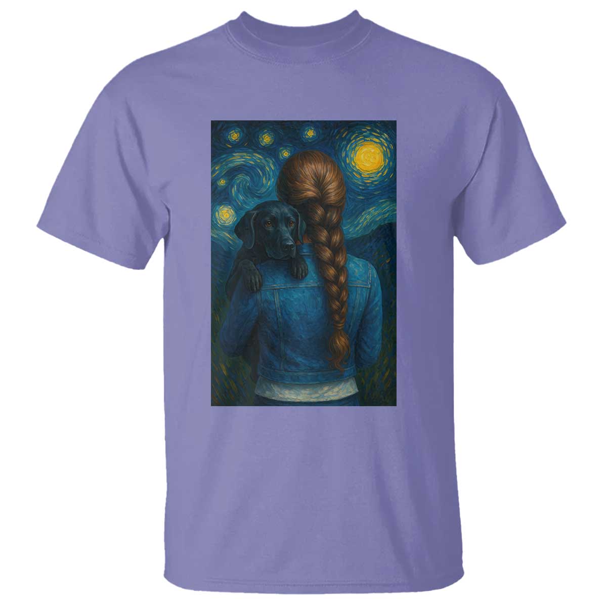 Starry Night Art Parody T Shirt Girl And Labrador Retriever Dog Mom Gift - Wonder Print Shop
