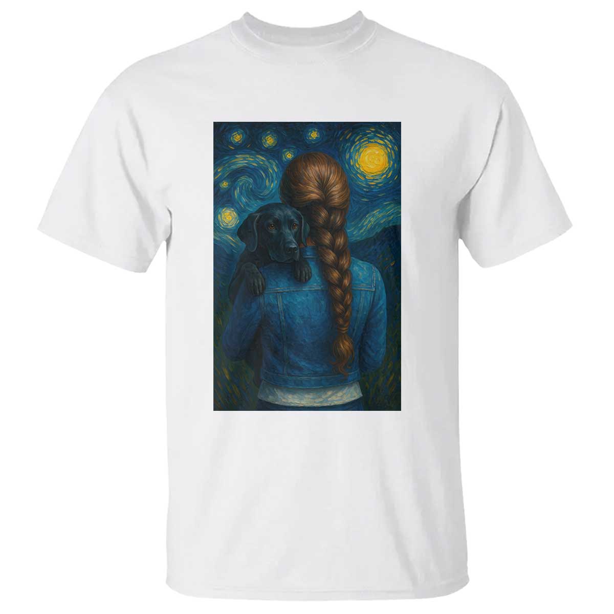 Starry Night Art Parody T Shirt Girl And Labrador Retriever Dog Mom Gift - Wonder Print Shop