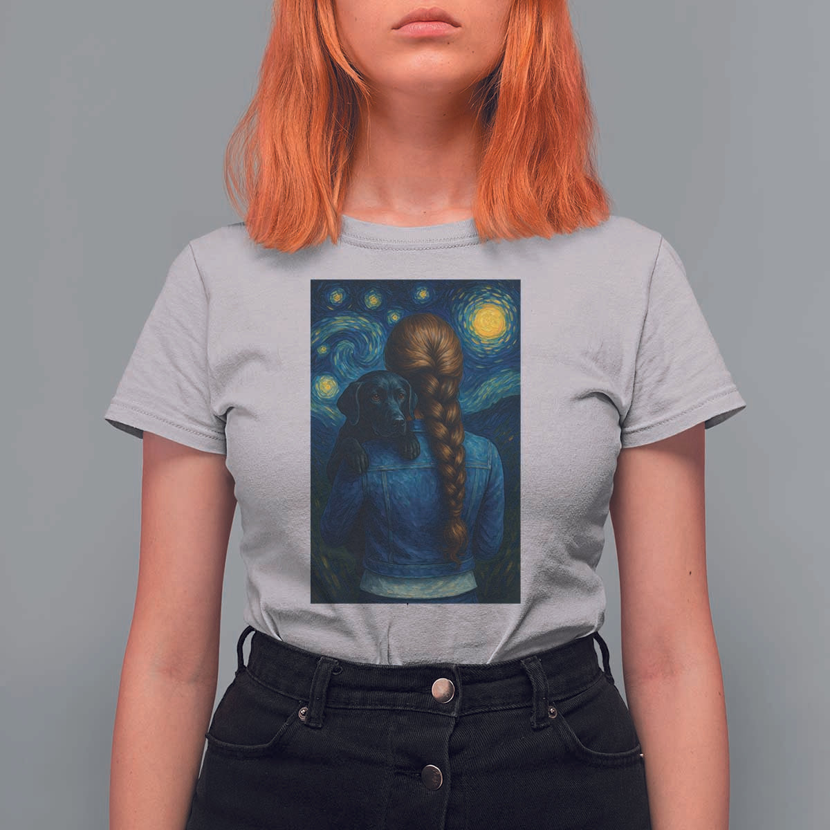 Starry Night Art Parody T Shirt For Women Girl And Labrador Retriever Dog Mom Gift - Wonder Print Shop