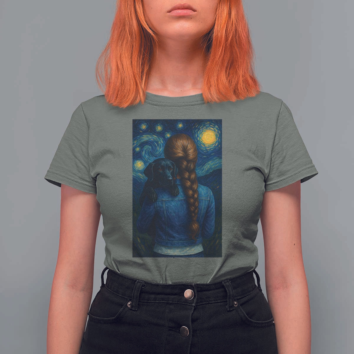 Starry Night Art Parody T Shirt For Women Girl And Labrador Retriever Dog Mom Gift - Wonder Print Shop