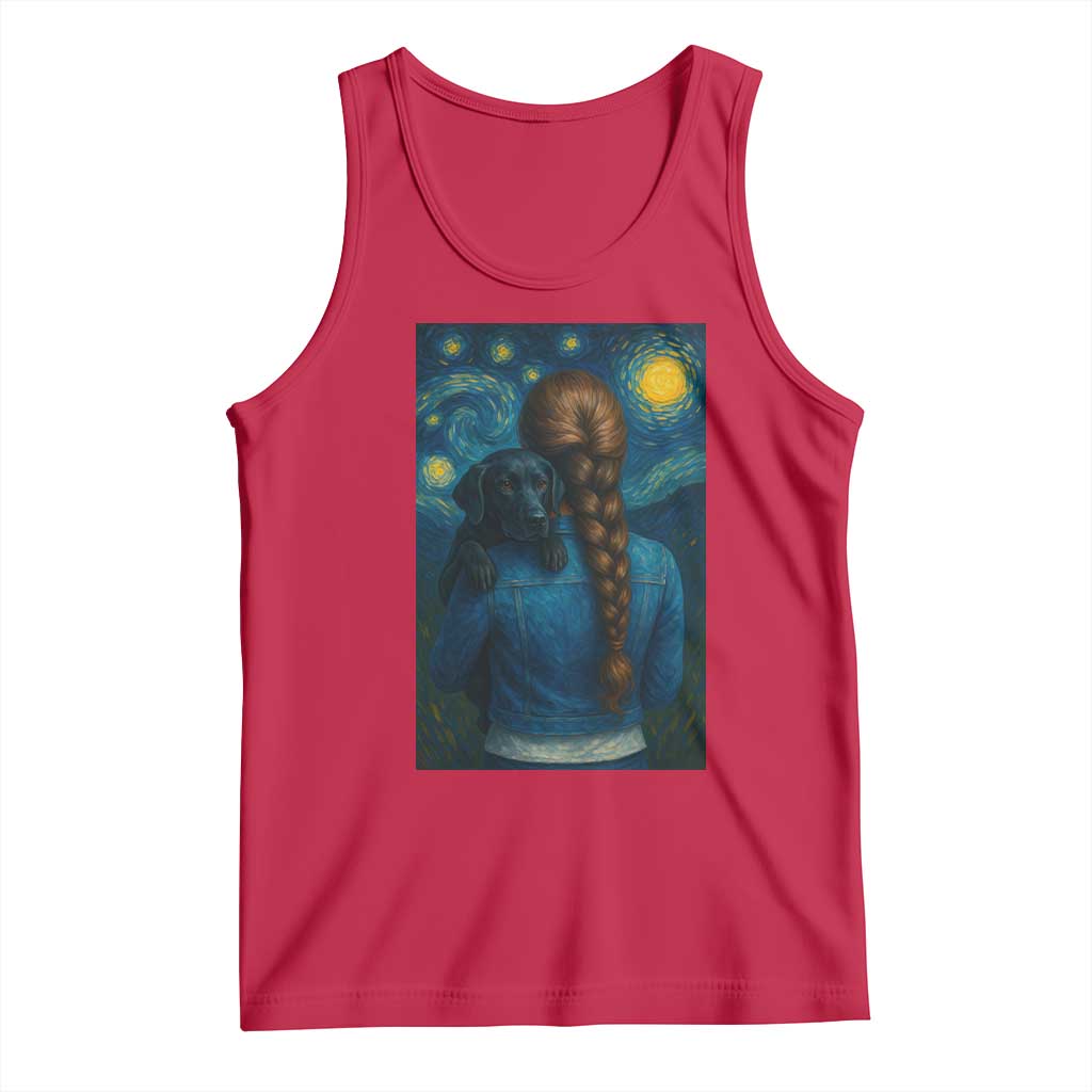 Starry Night Art Parody Tank Top Girl And Labrador Retriever Dog Mom Gift - Wonder Print Shop