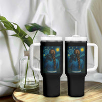 Starry Night Art Parody Tumbler With Handle Girl And Labrador Retriever Dog Mom Gift - Wonder Print Shop