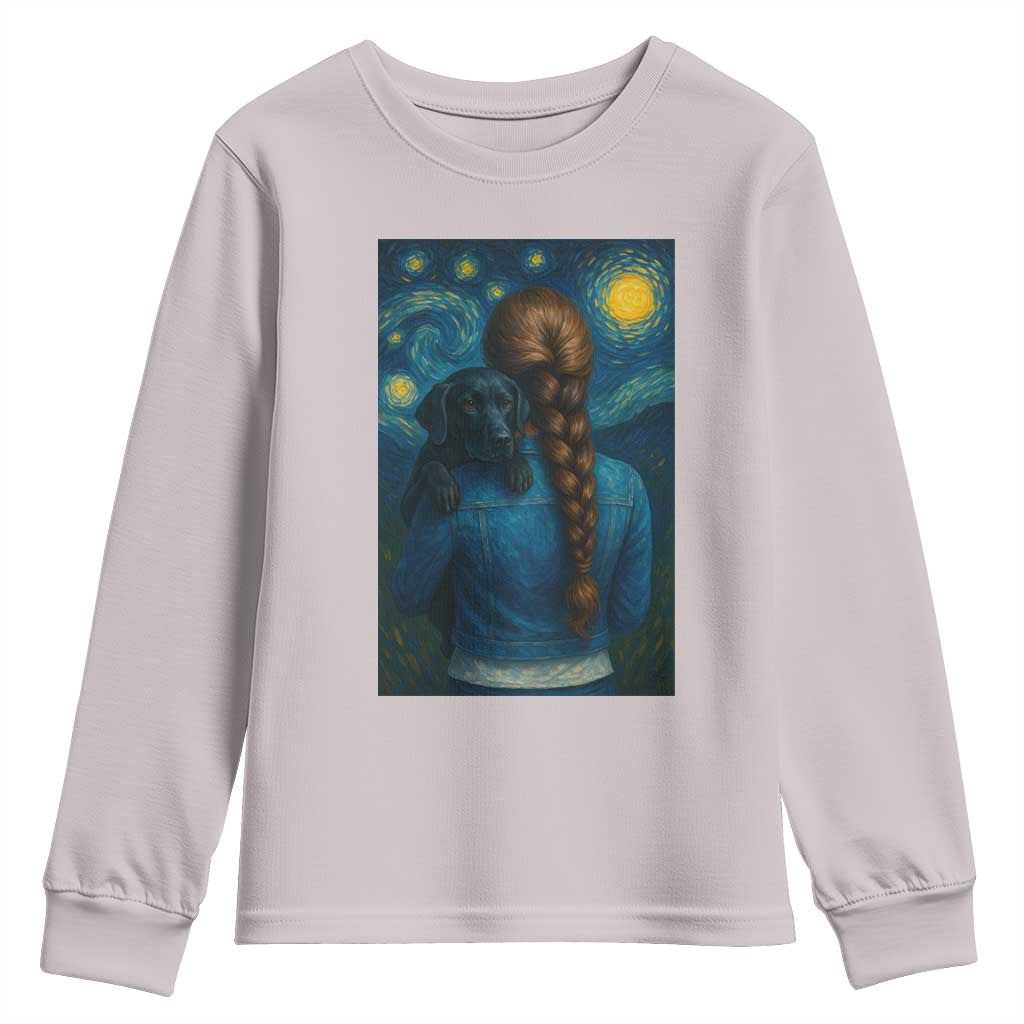 Starry Night Art Parody Youth Sweatshirt Girl And Labrador Retriever Dog Mom Gift - Wonder Print Shop