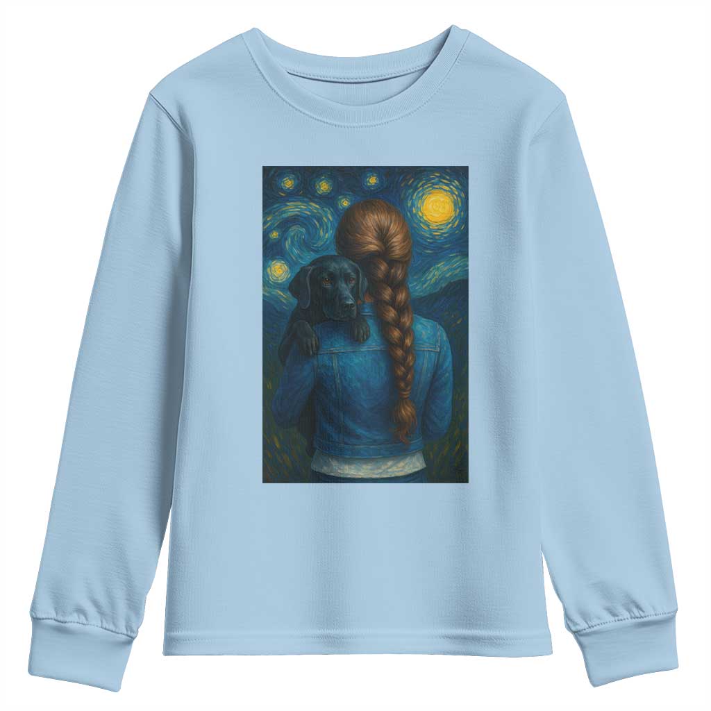 Starry Night Art Parody Youth Sweatshirt Girl And Labrador Retriever Dog Mom Gift - Wonder Print Shop