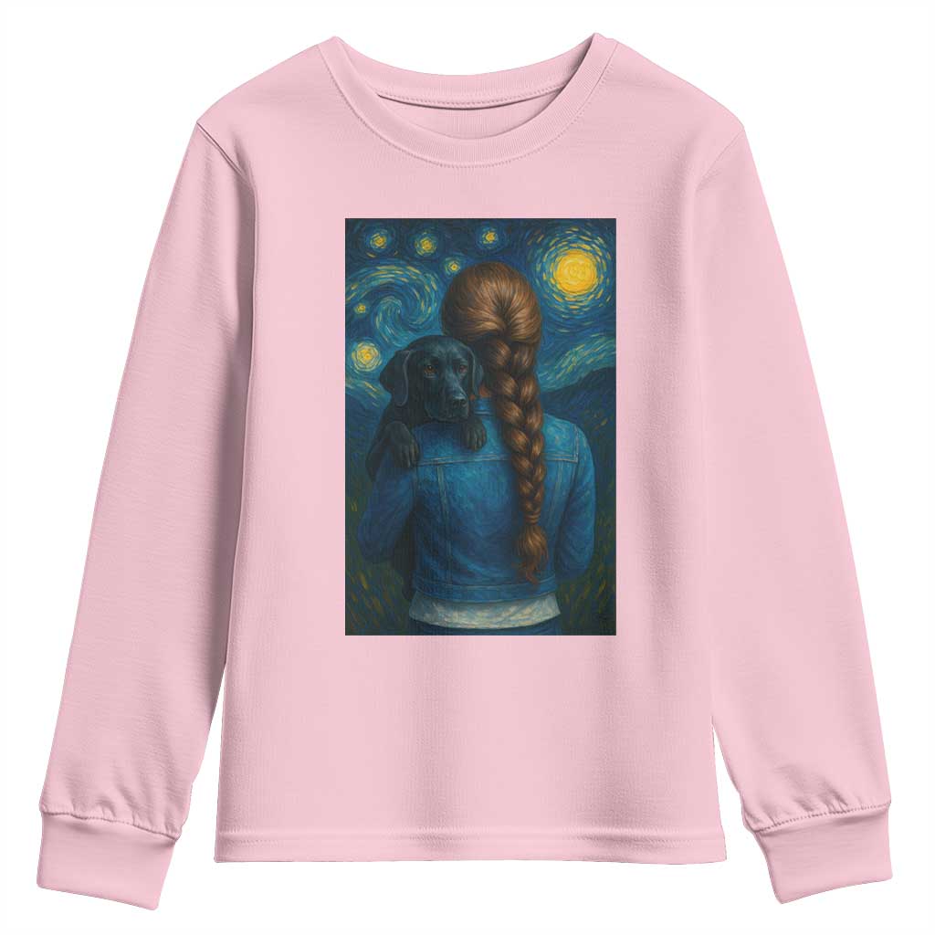 Starry Night Art Parody Youth Sweatshirt Girl And Labrador Retriever Dog Mom Gift - Wonder Print Shop