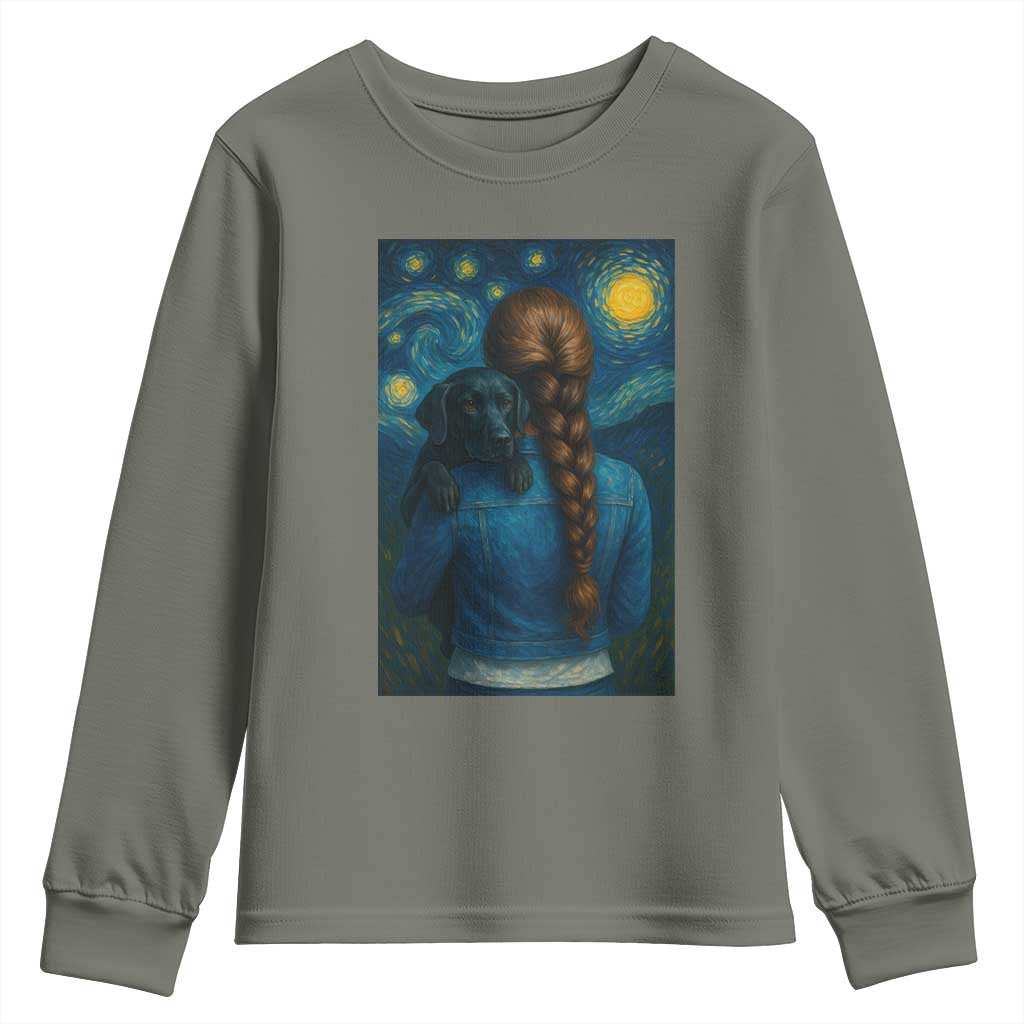 Starry Night Art Parody Youth Sweatshirt Girl And Labrador Retriever Dog Mom Gift - Wonder Print Shop