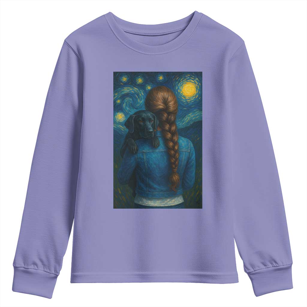 Starry Night Art Parody Youth Sweatshirt Girl And Labrador Retriever Dog Mom Gift - Wonder Print Shop