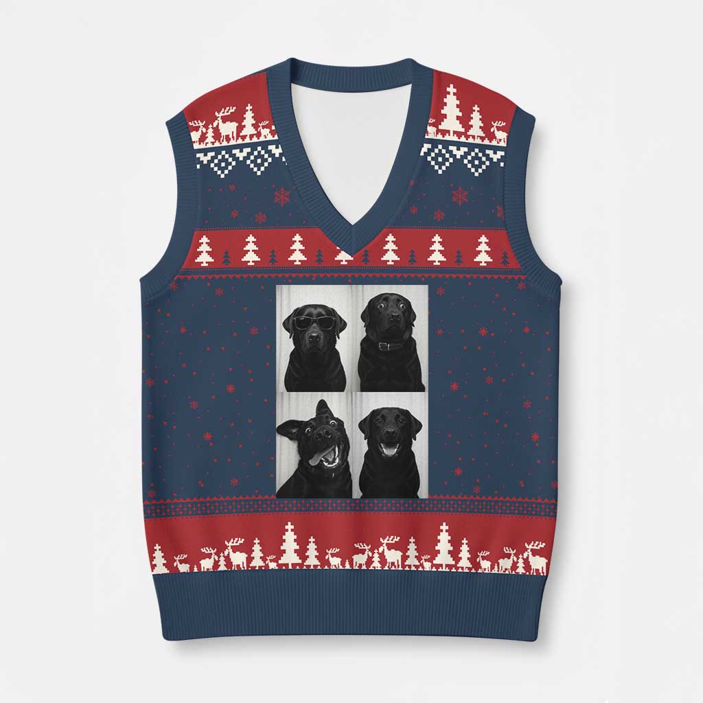 Funny Black Lab V-Neck Knit Sweater Vest Photobooth Selfie Dog Mom Gift - Wonder Print Shop