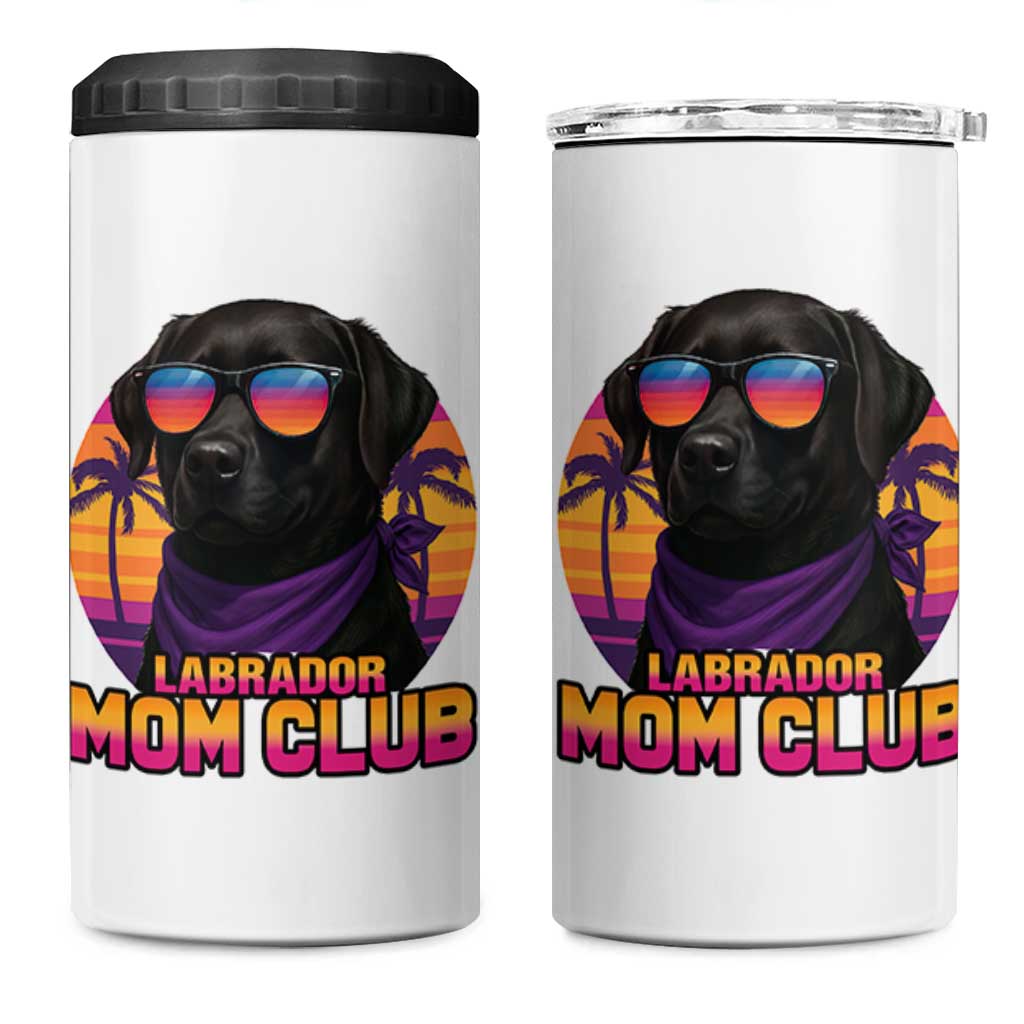 Funny Black Labrador 4 in 1 Can Cooler Tumbler Dog Mom Retro Sunset Gift - Wonder Print Shop