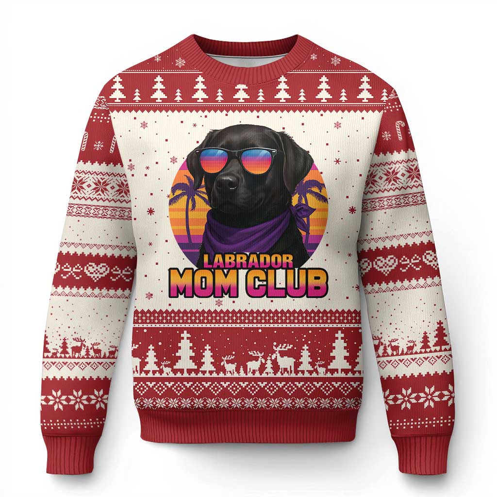 Funny Black Labrador Ugly Christmas Sweater Dog Mom Retro Sunset Gift - Wonder Print Shop