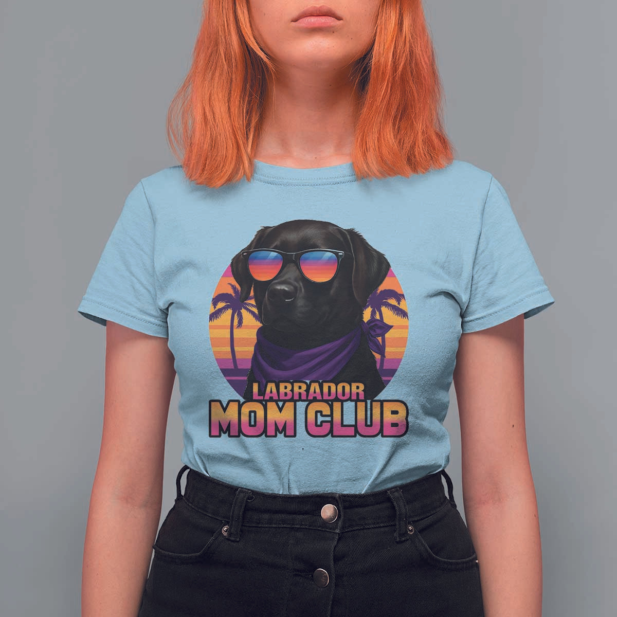 Funny Black Labrador T Shirt For Women Dog Mom Retro Sunset Gift - Wonder Print Shop