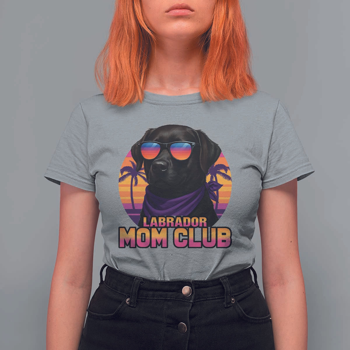 Funny Black Labrador T Shirt For Women Dog Mom Retro Sunset Gift - Wonder Print Shop