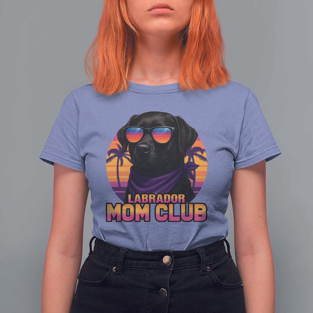 Funny Black Labrador T Shirt For Women Dog Mom Retro Sunset Gift - Wonder Print Shop