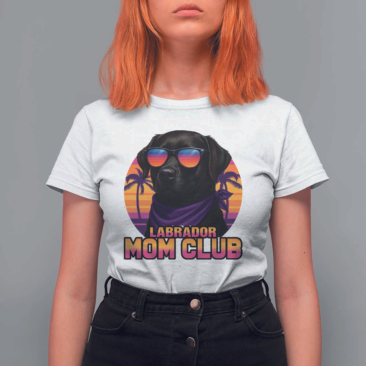 Funny Black Labrador T Shirt For Women Dog Mom Retro Sunset Gift - Wonder Print Shop