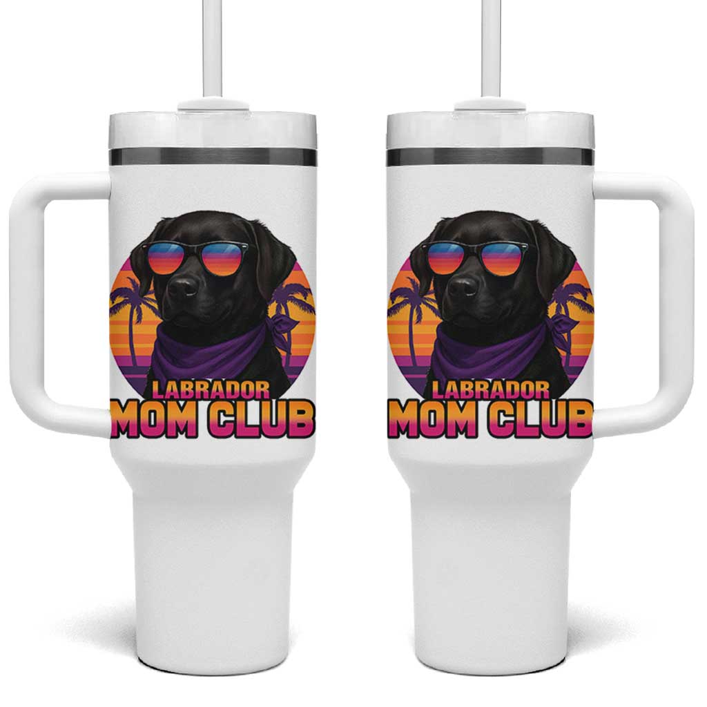 Funny Black Labrador Tumbler With Handle Dog Mom Retro Sunset Gift - Wonder Print Shop