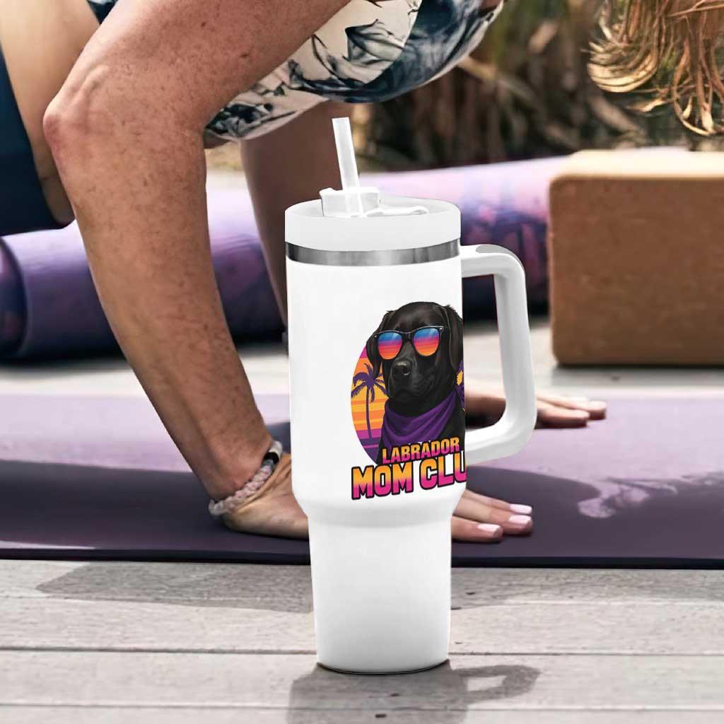 Funny Black Labrador Tumbler With Handle Dog Mom Retro Sunset Gift - Wonder Print Shop