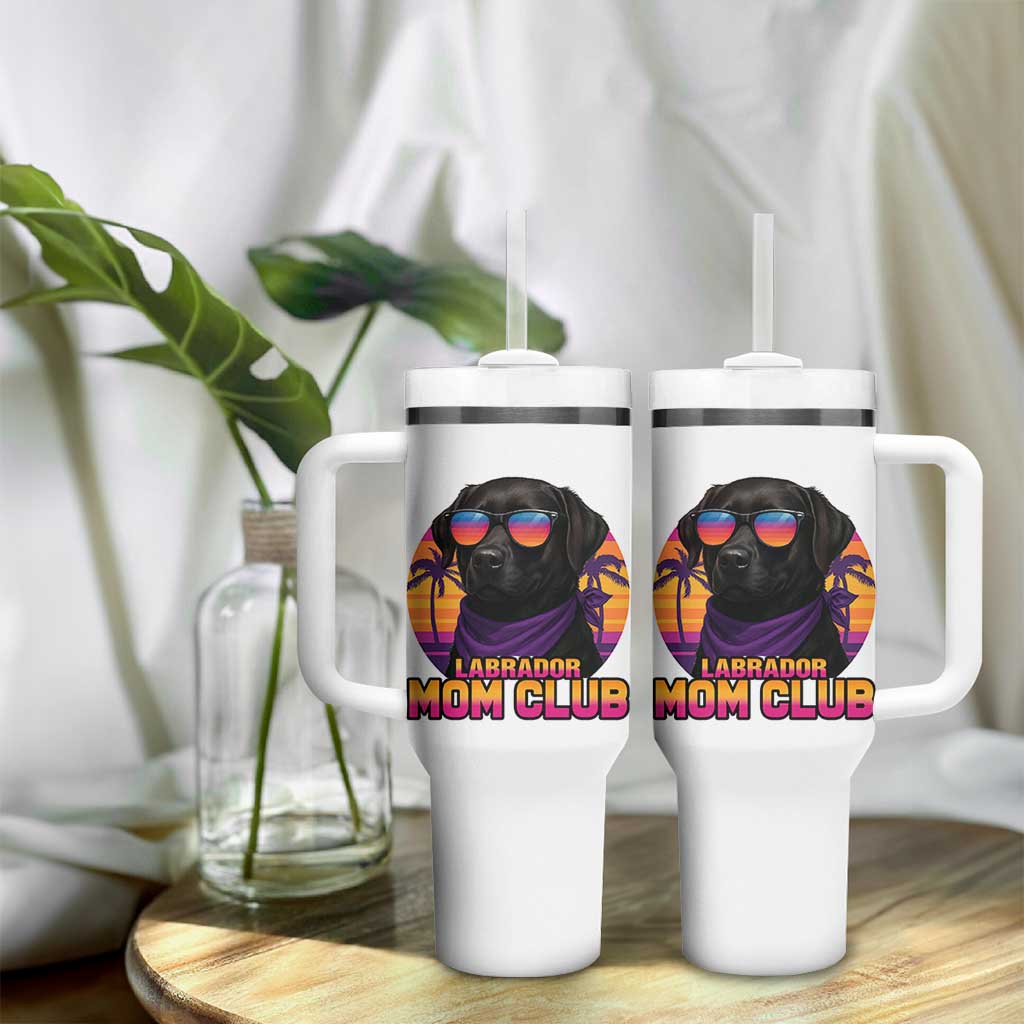 Funny Black Labrador Tumbler With Handle Dog Mom Retro Sunset Gift - Wonder Print Shop