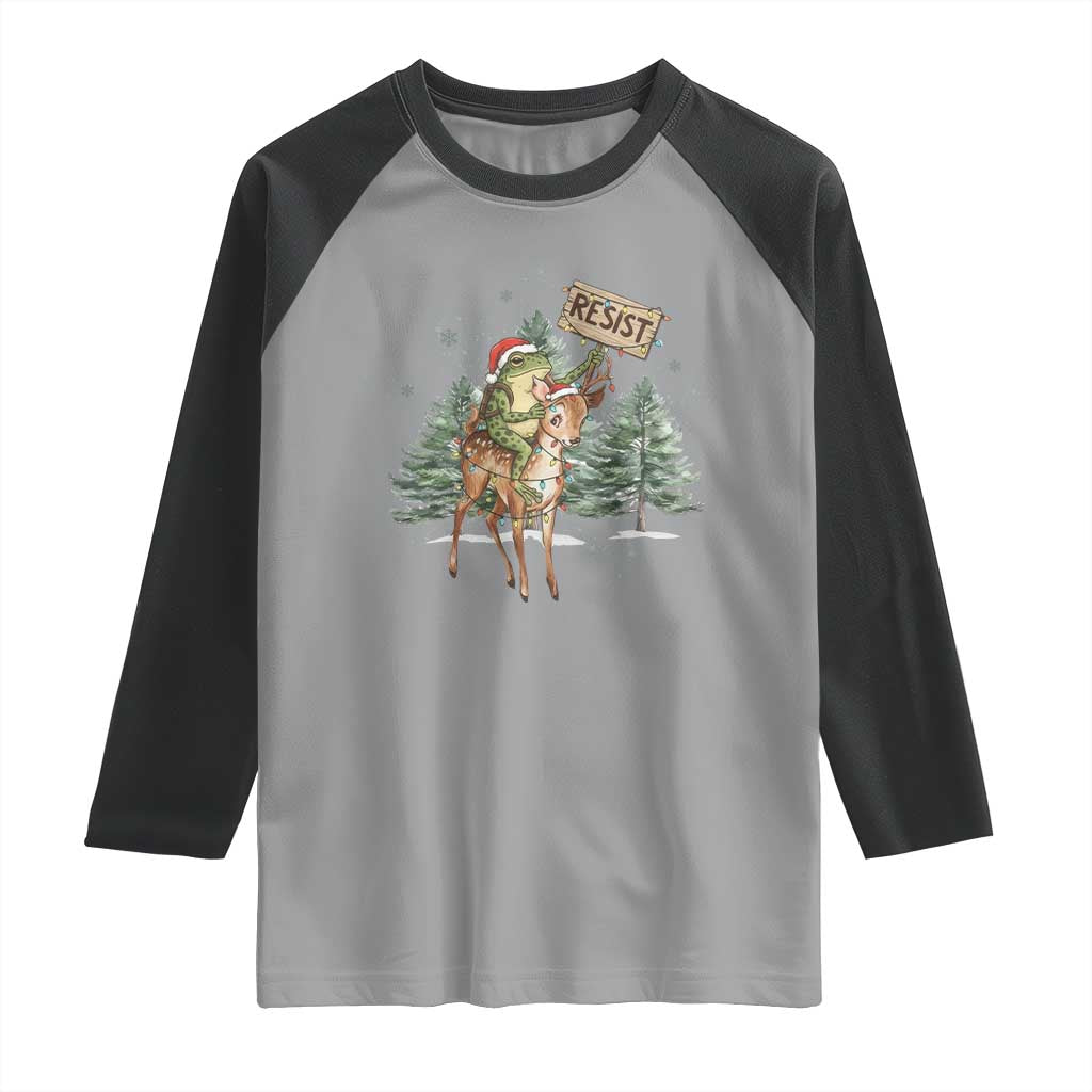 Resist Portland Frog Protest Christmas Raglan Shirt Funny Holiday Meme Gift Idea - Wonder Print Shop