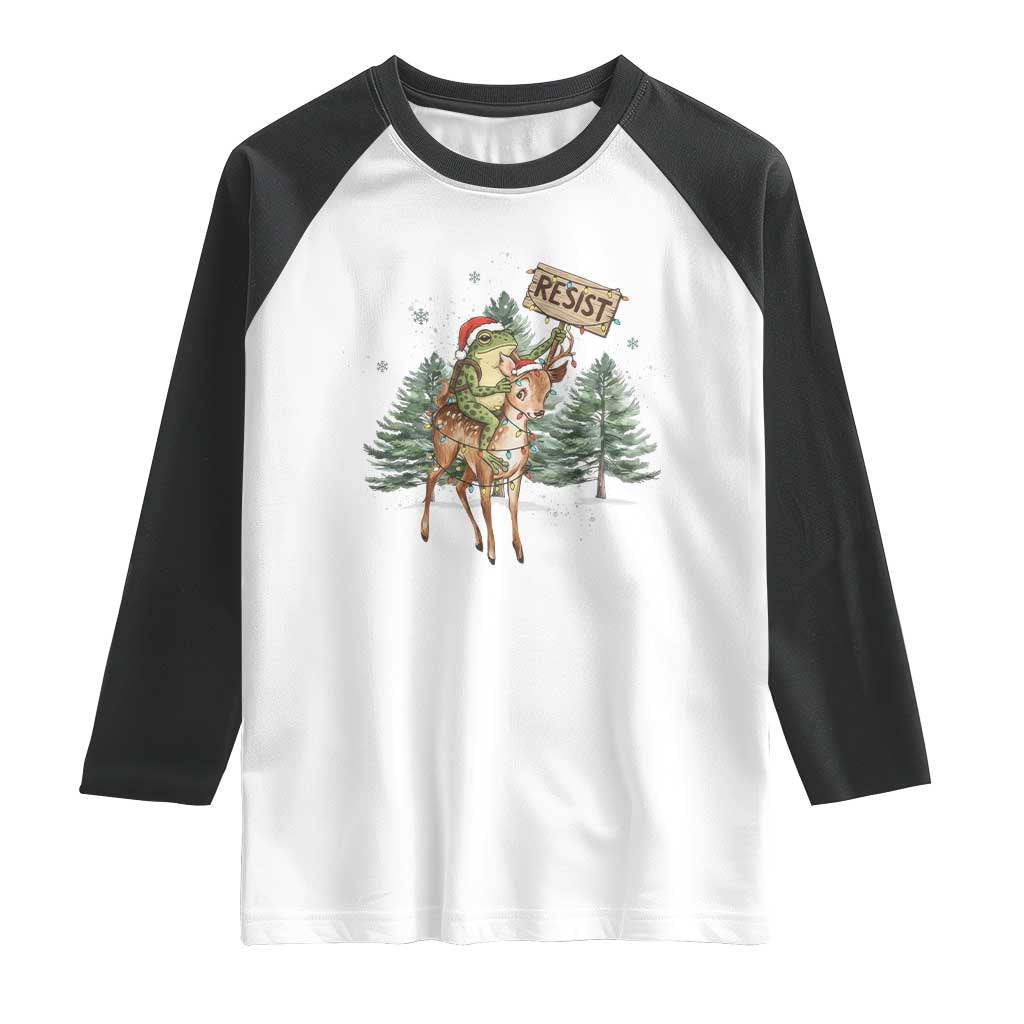 Resist Portland Frog Protest Christmas Raglan Shirt Funny Holiday Meme Gift Idea - Wonder Print Shop