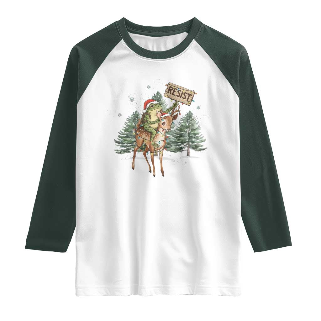 Resist Portland Frog Protest Christmas Raglan Shirt Funny Holiday Meme Gift Idea - Wonder Print Shop
