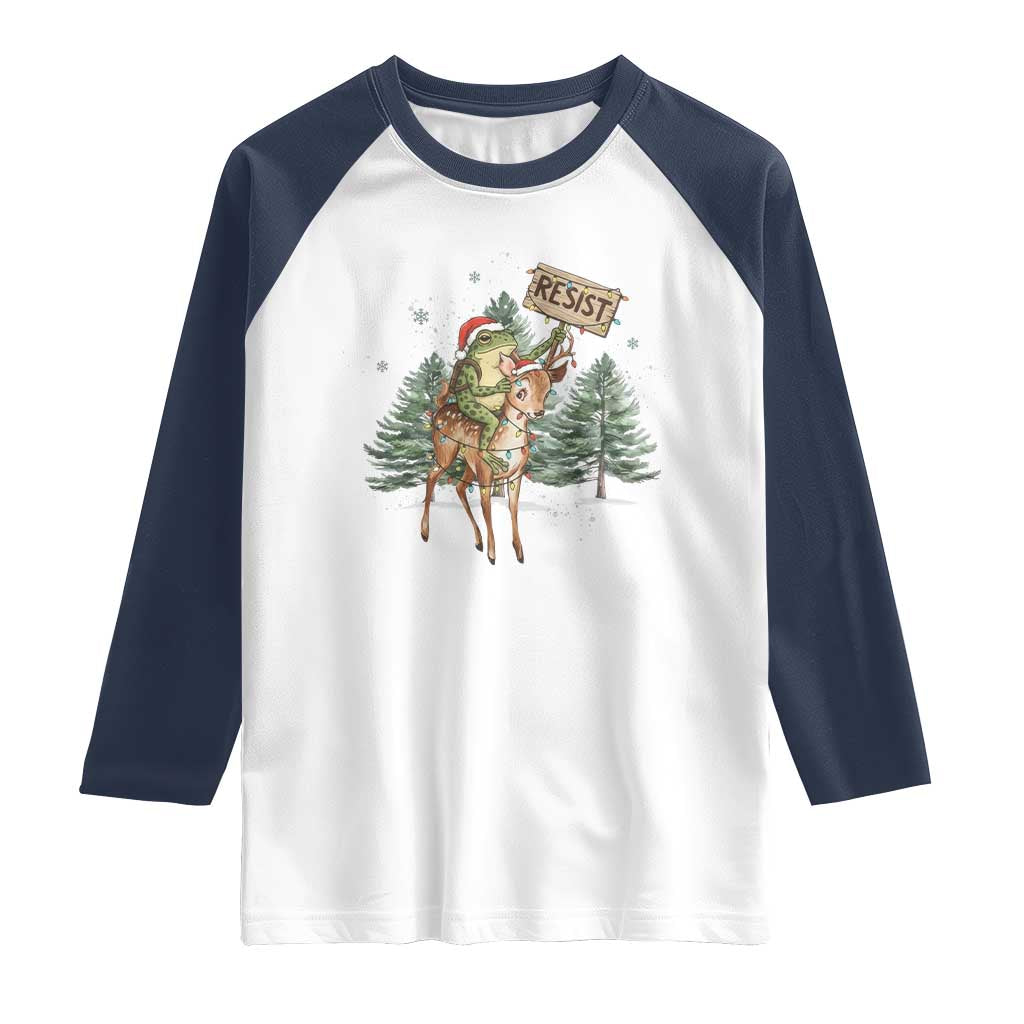 Resist Portland Frog Protest Christmas Raglan Shirt Funny Holiday Meme Gift Idea - Wonder Print Shop