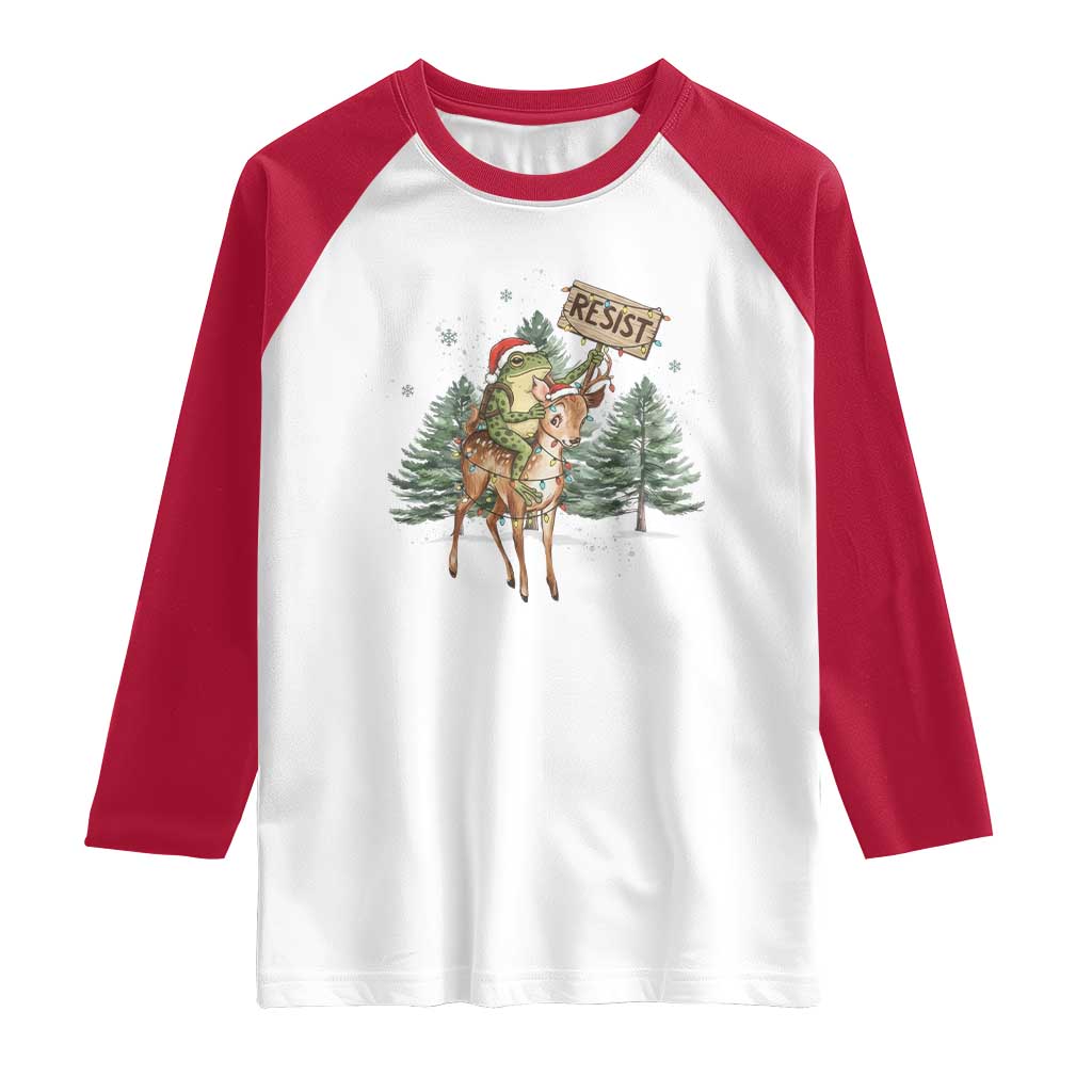 Resist Portland Frog Protest Christmas Raglan Shirt Funny Holiday Meme Gift Idea - Wonder Print Shop