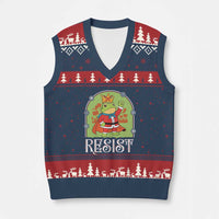 Resist Portland Frog Protest V-Neck Knit Sweater Vest Funny No Kings Xmas Gift - Wonder Print Shop
