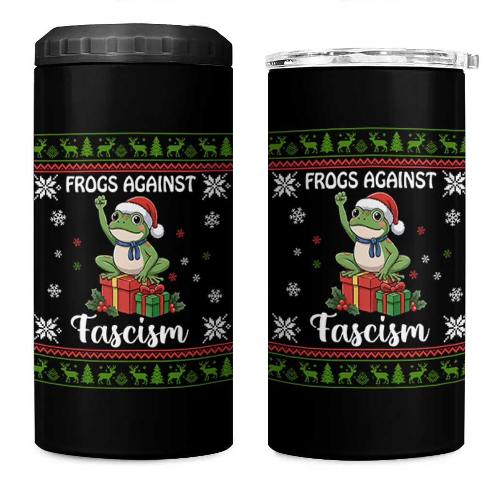 Frogs Against Fascism Ugly Sweater 4 in 1 Can Cooler Tumbler Funny Portland Christmas Frog Gift - Wonder Print Shop