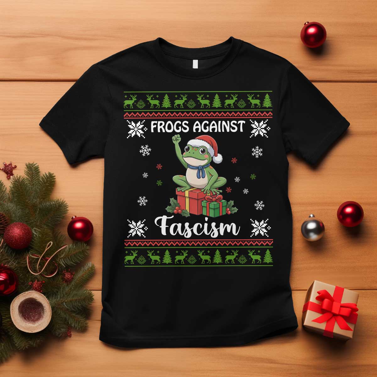 Frogs Against Fascism Ugly Sweater T Shirt Funny Portland Christmas Frog Gift - Wonder Print Shop