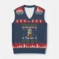 Frogs Against Fascism Ugly Sweater V-Neck Knit Sweater Vest Funny Portland Xmas Frog Gift - Wonder Print Shop