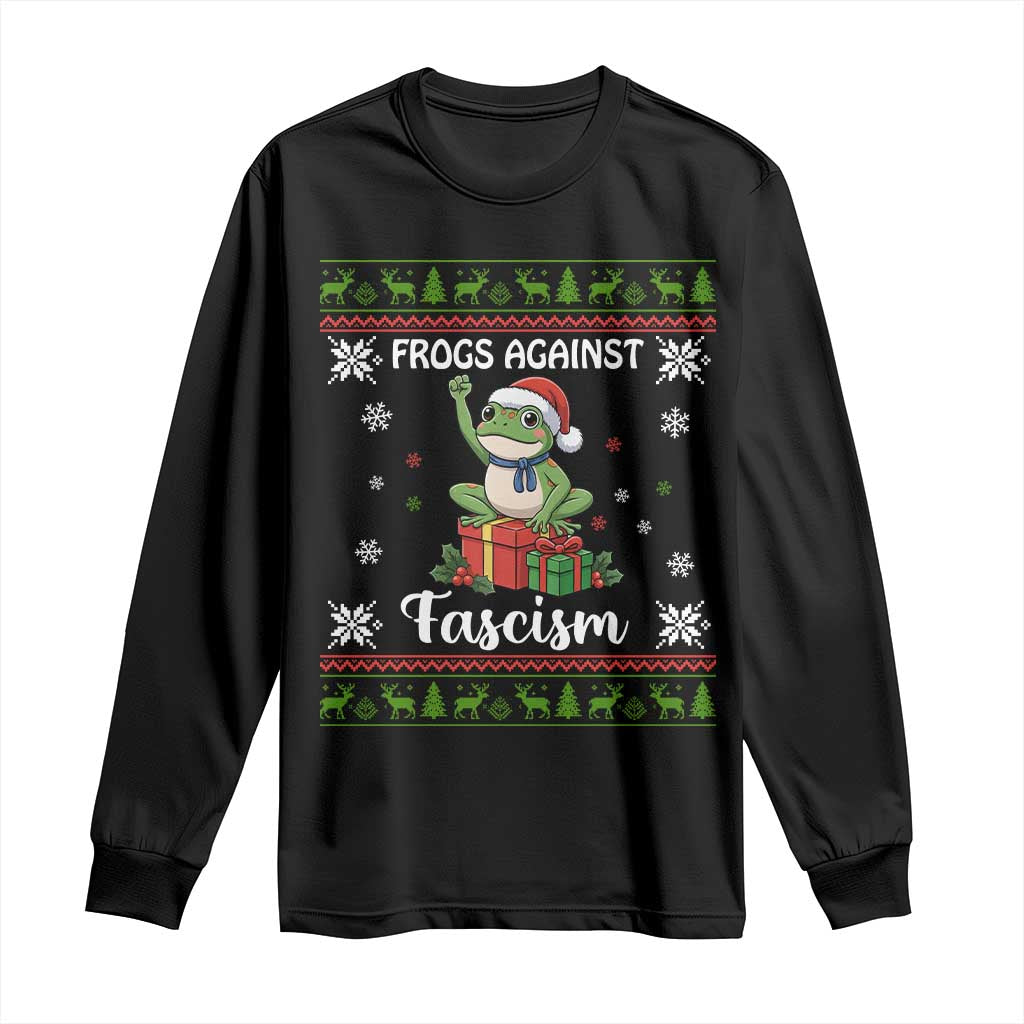 Frogs Against Fascism Ugly Sweater Long Sleeve Shirt Funny Portland Christmas Frog Gift - Wonder Print Shop
