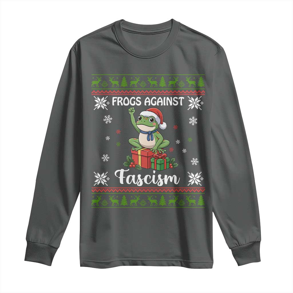 Frogs Against Fascism Ugly Sweater Long Sleeve Shirt Funny Portland Christmas Frog Gift - Wonder Print Shop