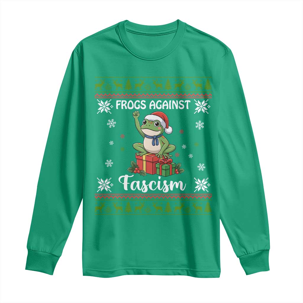 Frogs Against Fascism Ugly Sweater Long Sleeve Shirt Funny Portland Christmas Frog Gift - Wonder Print Shop