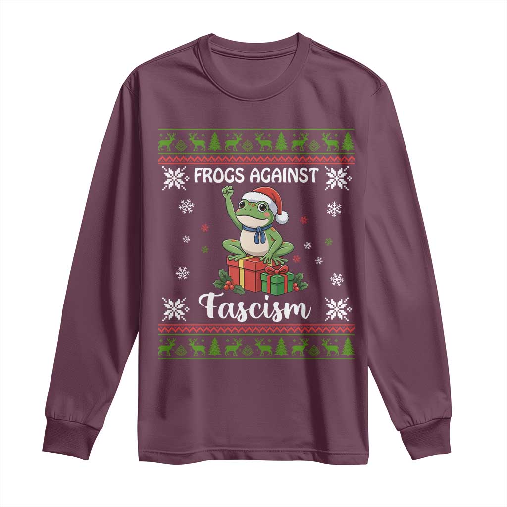 Frogs Against Fascism Ugly Sweater Long Sleeve Shirt Funny Portland Christmas Frog Gift - Wonder Print Shop