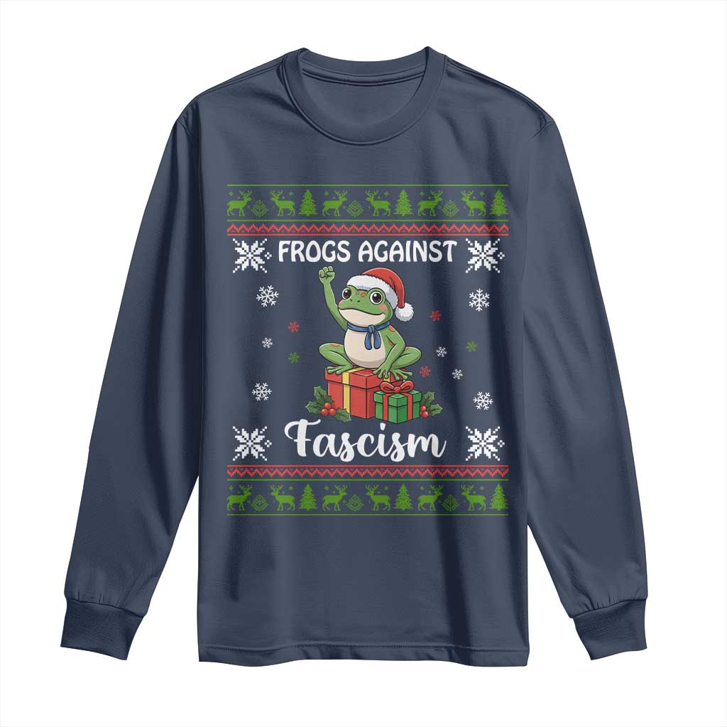 Frogs Against Fascism Ugly Sweater Long Sleeve Shirt Funny Portland Christmas Frog Gift - Wonder Print Shop
