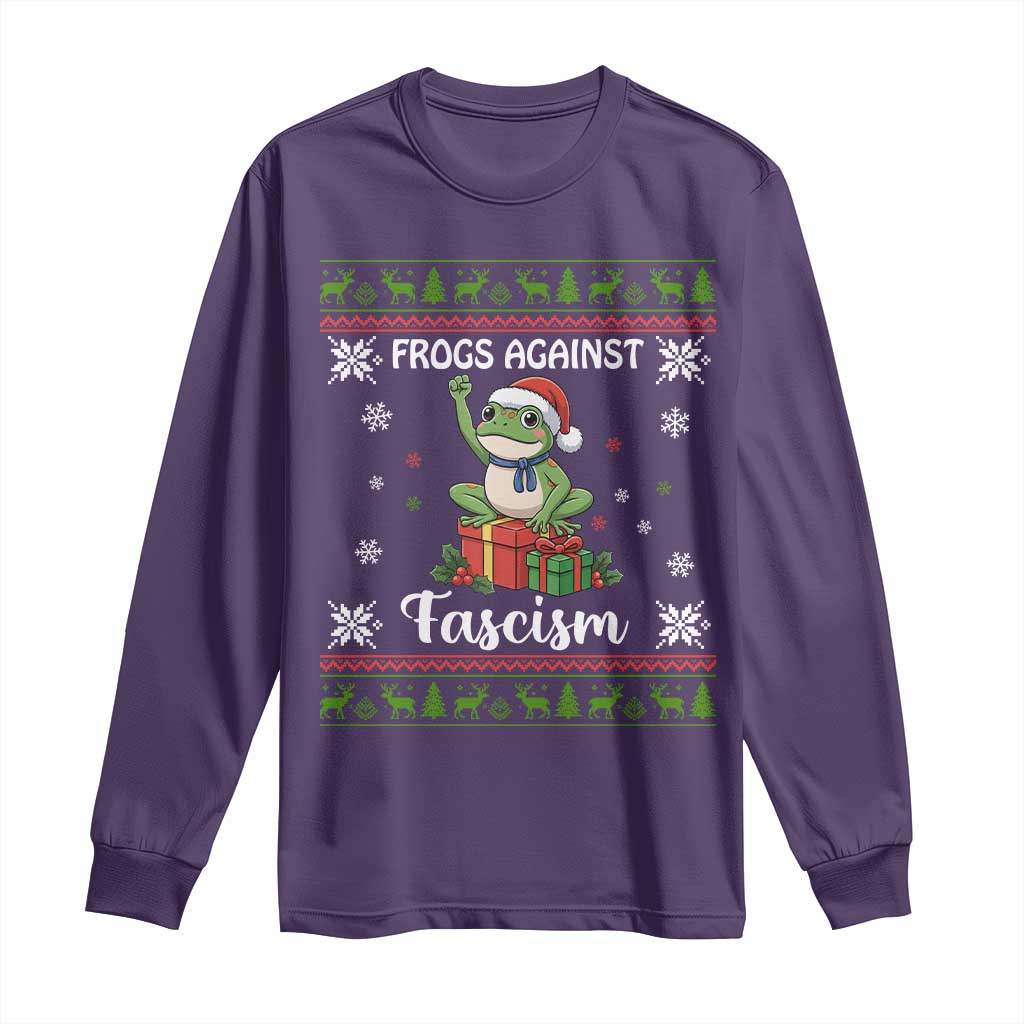 Frogs Against Fascism Ugly Sweater Long Sleeve Shirt Funny Portland Christmas Frog Gift - Wonder Print Shop