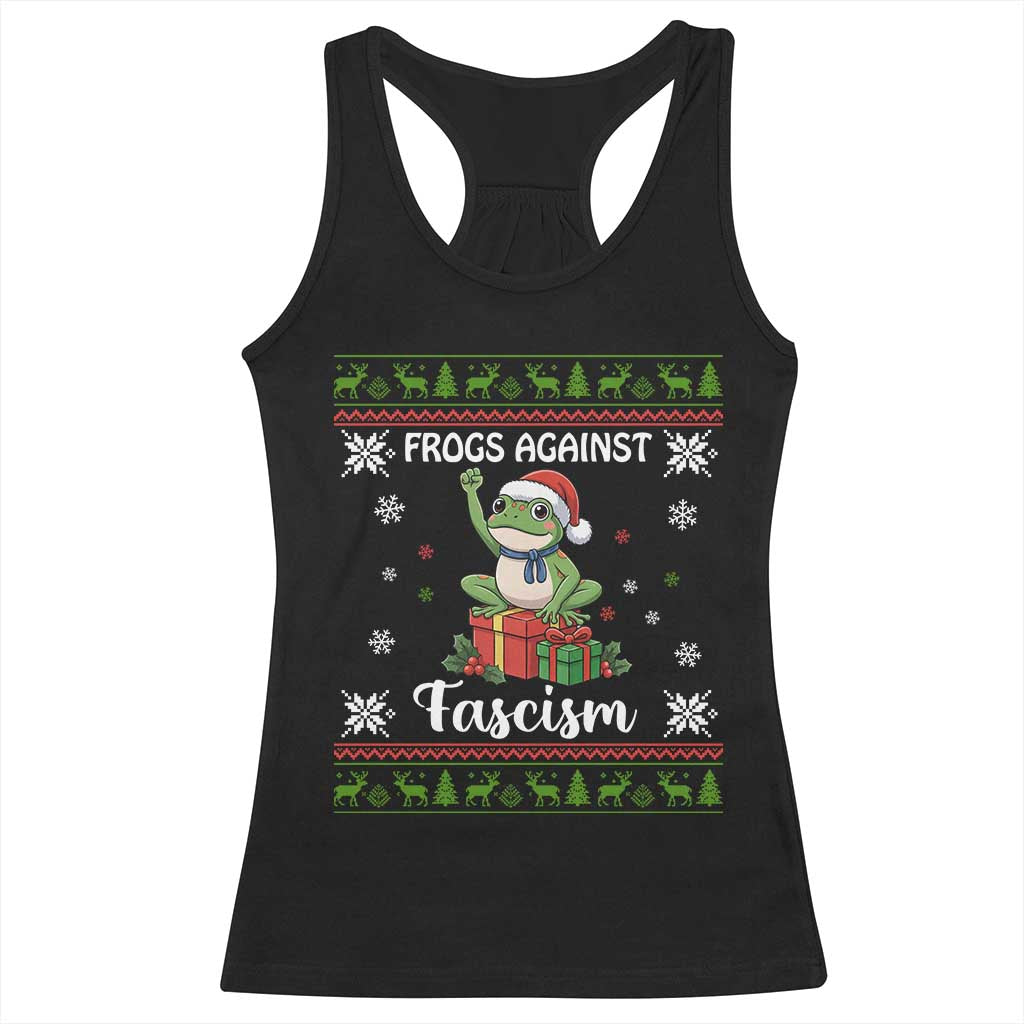 Frogs Against Fascism Ugly Sweater Racerback Tank Top Funny Portland Christmas Frog Gift - Wonder Print Shop