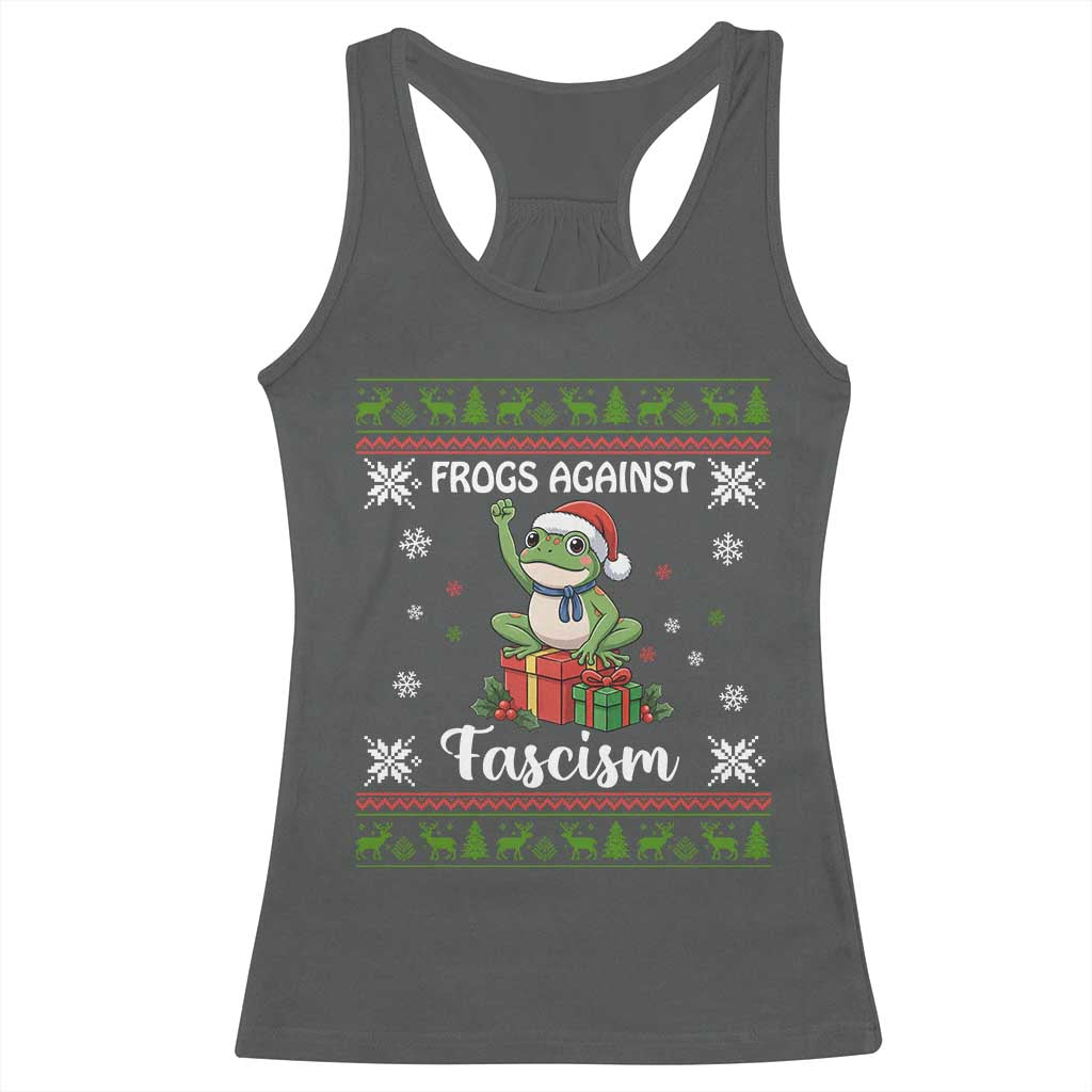Frogs Against Fascism Ugly Sweater Racerback Tank Top Funny Portland Christmas Frog Gift - Wonder Print Shop