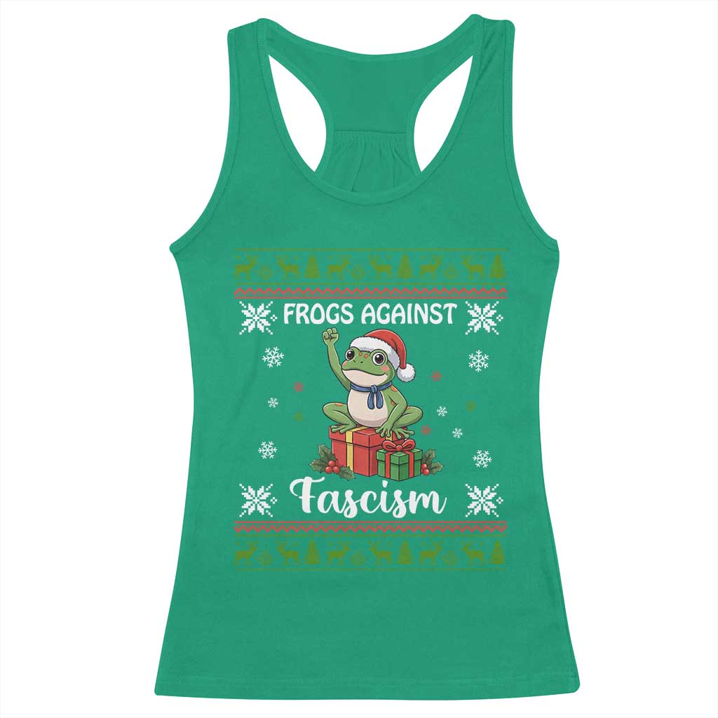 Frogs Against Fascism Ugly Sweater Racerback Tank Top Funny Portland Christmas Frog Gift - Wonder Print Shop