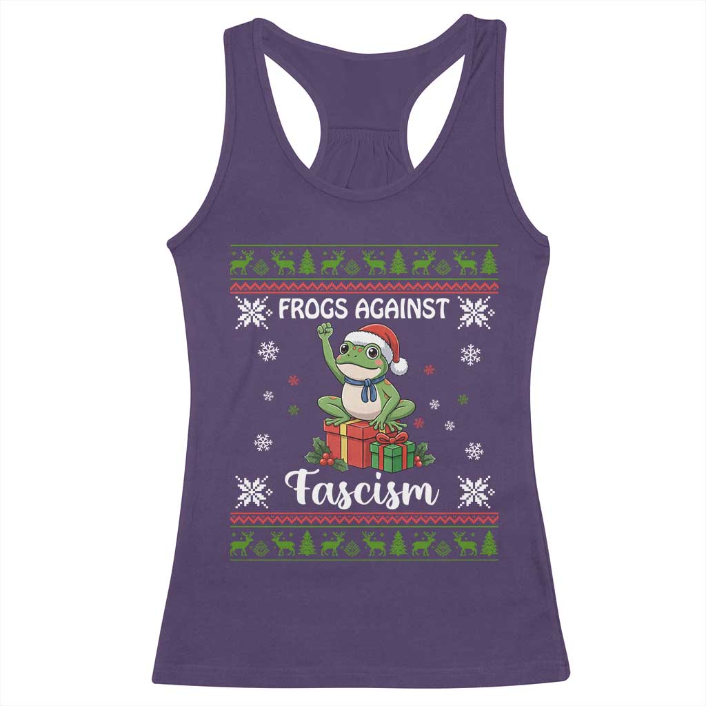 Frogs Against Fascism Ugly Sweater Racerback Tank Top Funny Portland Christmas Frog Gift - Wonder Print Shop