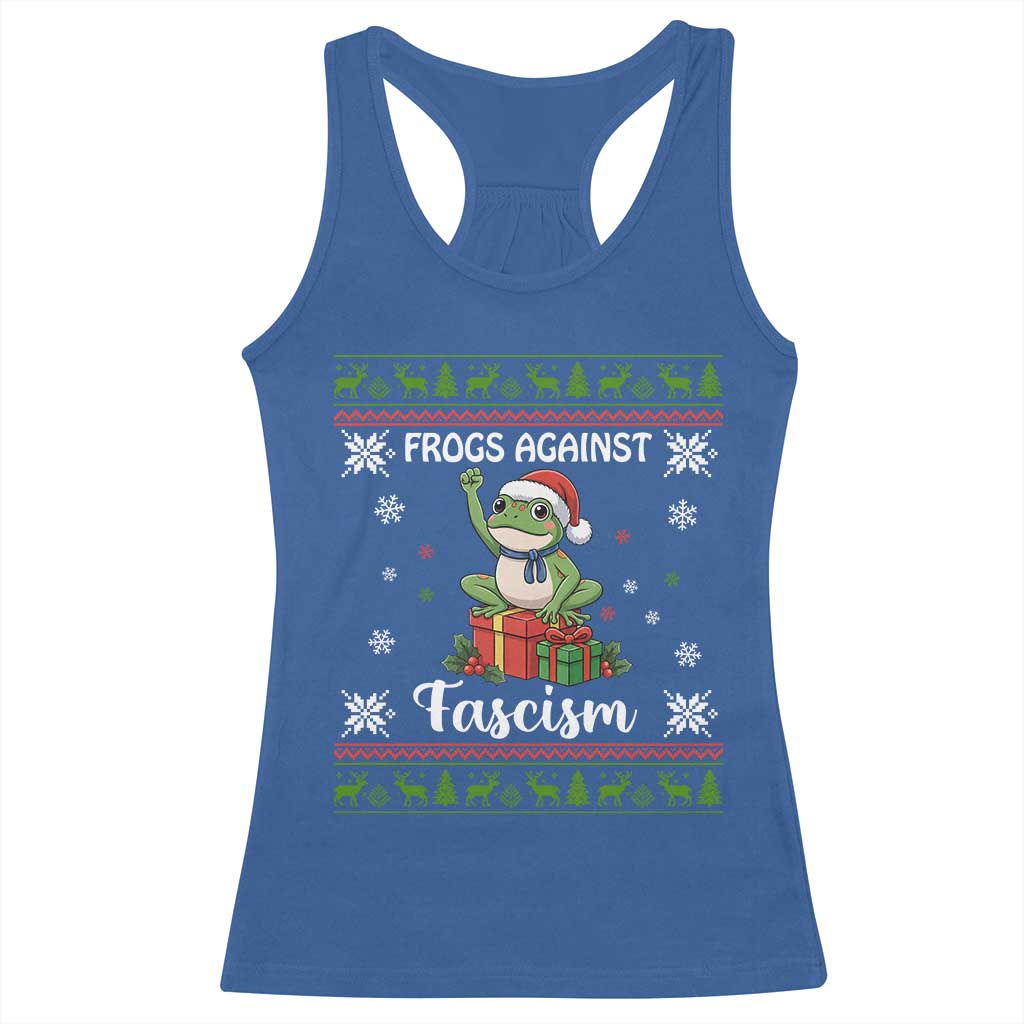 Frogs Against Fascism Ugly Sweater Racerback Tank Top Funny Portland Christmas Frog Gift - Wonder Print Shop
