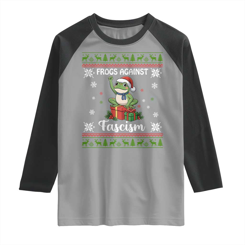 Frogs Against Fascism Ugly Sweater Raglan Shirt Funny Portland Christmas Frog Gift - Wonder Print Shop