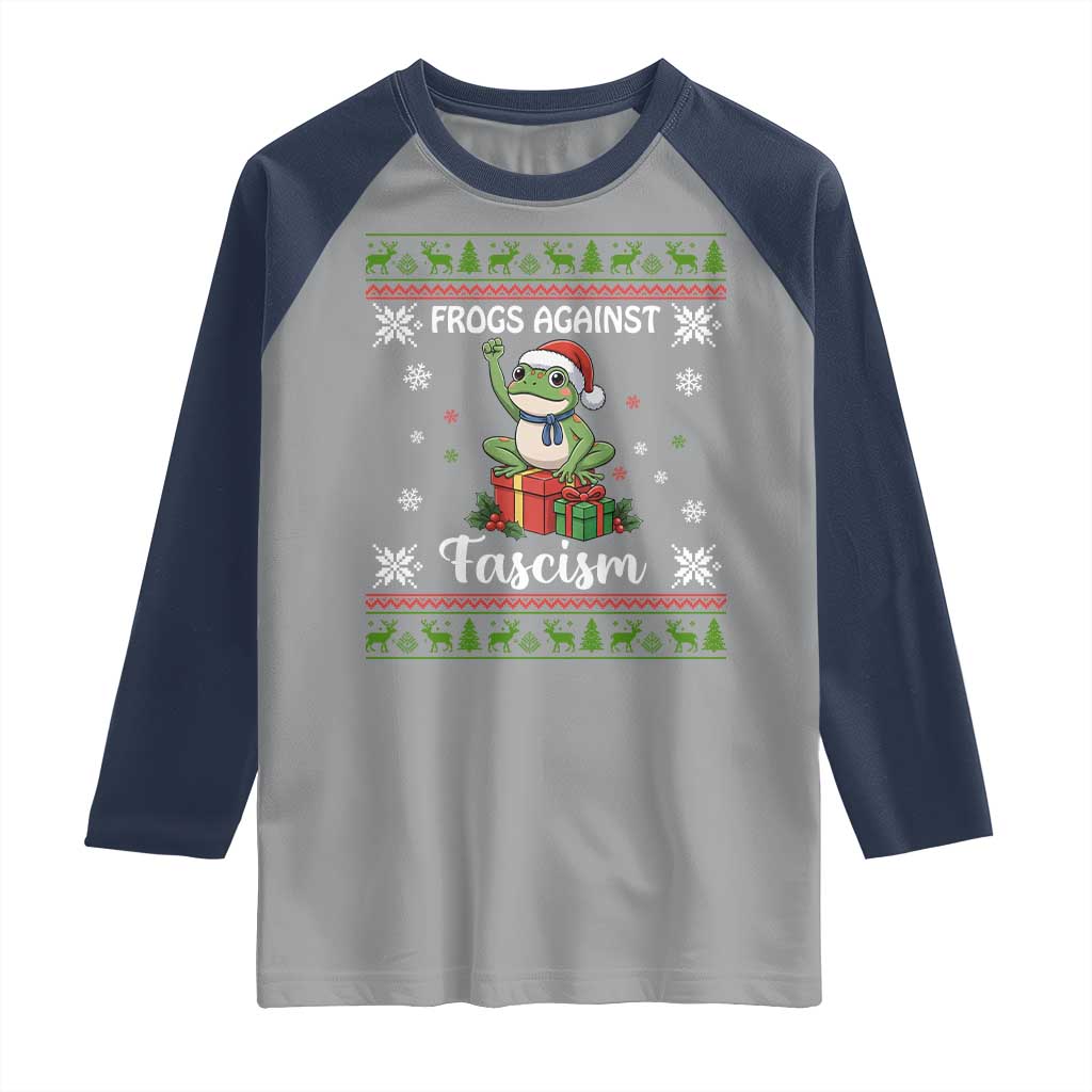 Frogs Against Fascism Ugly Sweater Raglan Shirt Funny Portland Christmas Frog Gift - Wonder Print Shop