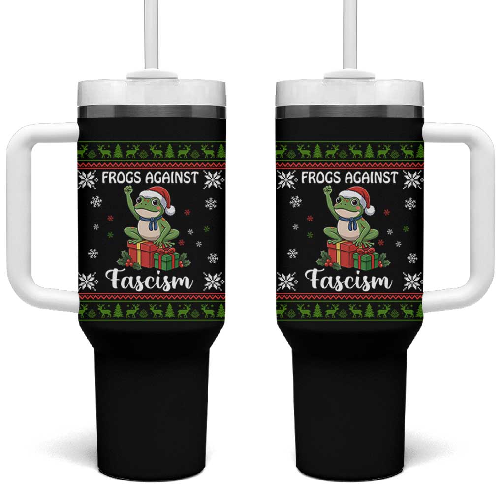 Frogs Against Fascism Ugly Sweater Tumbler With Handle Funny Portland Christmas Frog Gift - Wonder Print Shop