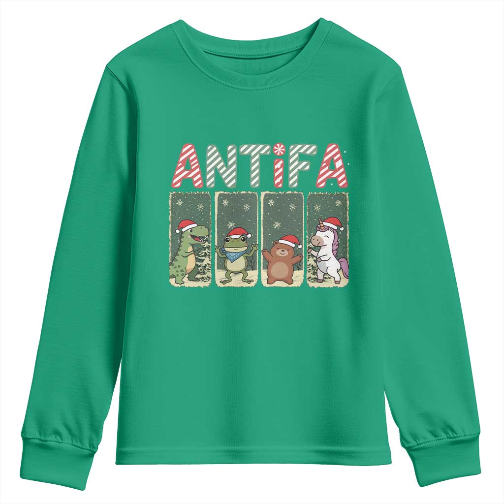 Funny Christmas Frogtifa Youth Sweatshirt Portland Resist Frog Protest - Wonder Print Shop