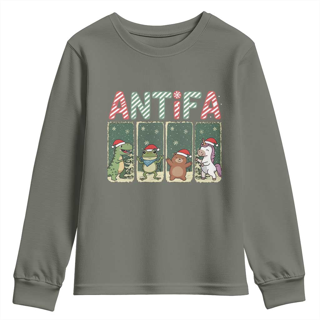 Funny Christmas Frogtifa Youth Sweatshirt Portland Resist Frog Protest - Wonder Print Shop