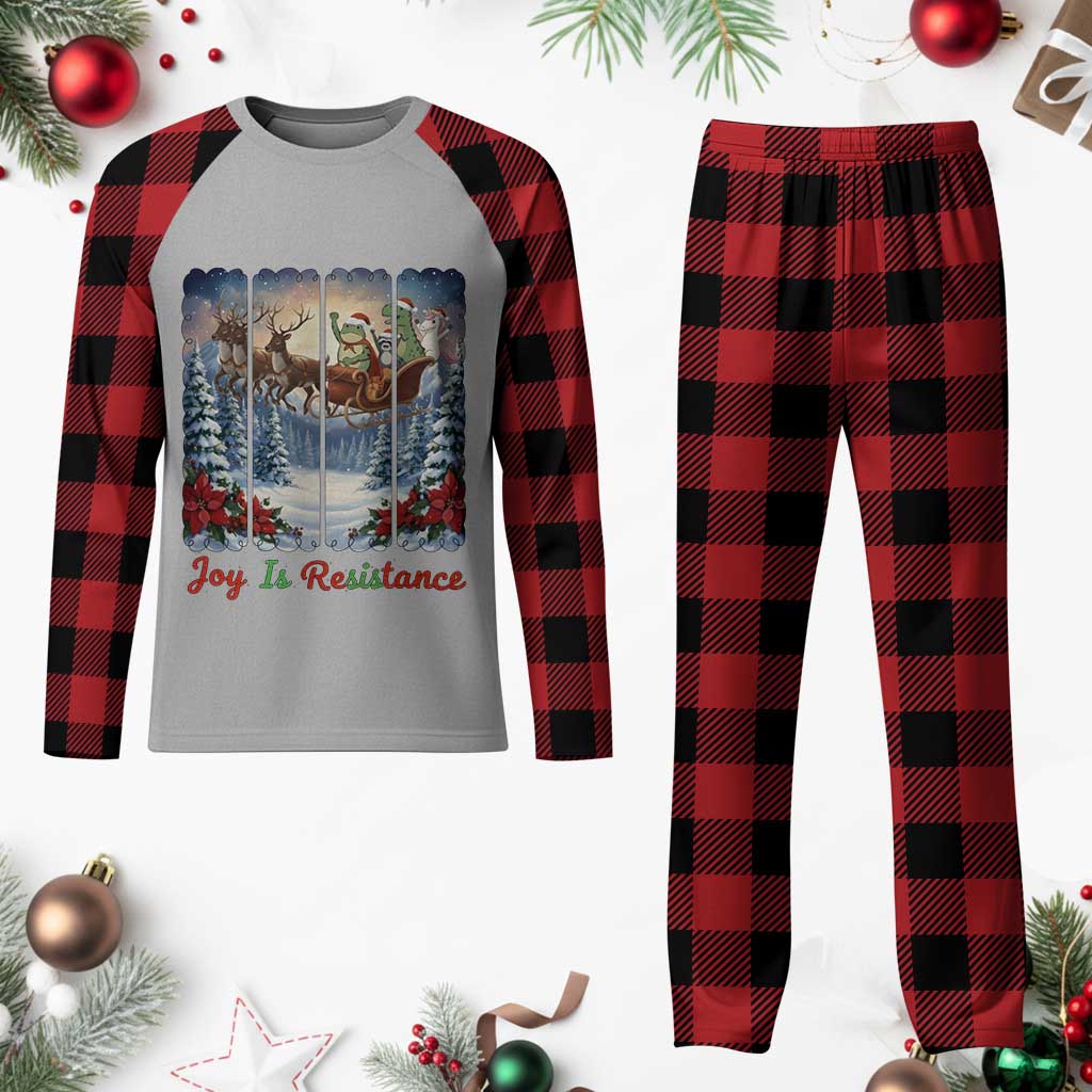 Joy Is Resistance Portland Frog Protest Plaid Pajama Set Funny Holiday Meme Gift Idea - Wonder Print Shop